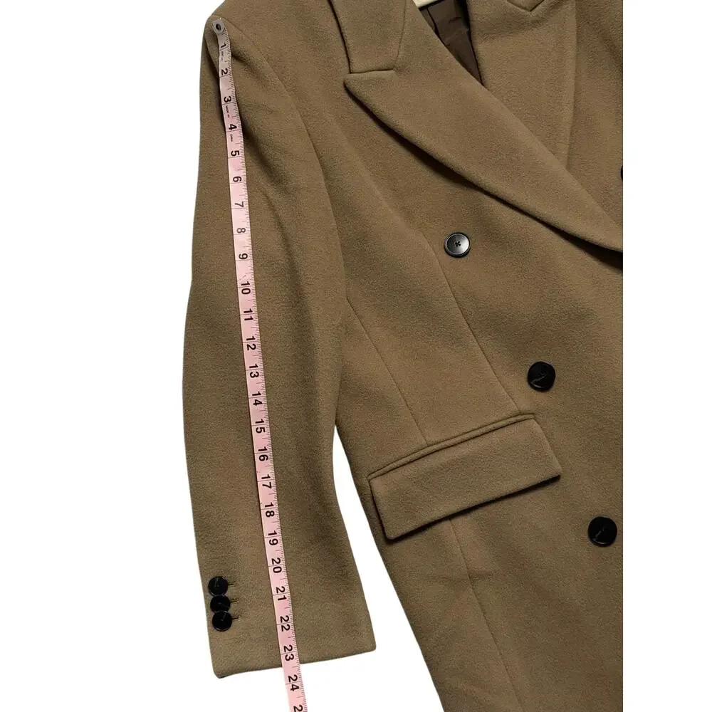 Massimo Dutti Womens Camel Beige Wool Blend Long Double Breasted Over Coat S 6